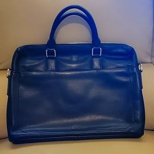 61)Pre-owned Enrico Coveri Italian Designer Black Leather Briefcase MessengerBag